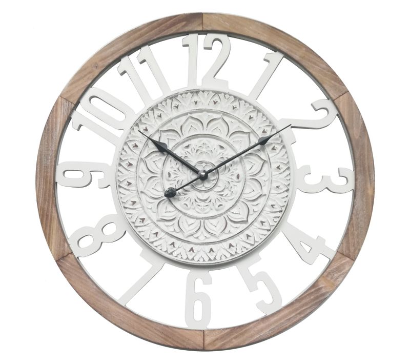 Horloge Murale Rétro Bois Blanche Salon 55x55x5