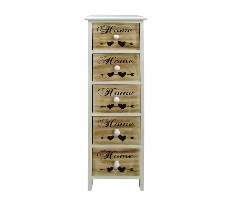 Chiffonier 5 Tiroirs Bois Marron Blanc 91x26x30