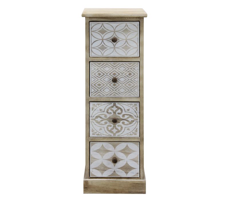 Chiffonier Bois Étroit Bois Blanc Beige Shabby 80,5x29x25
