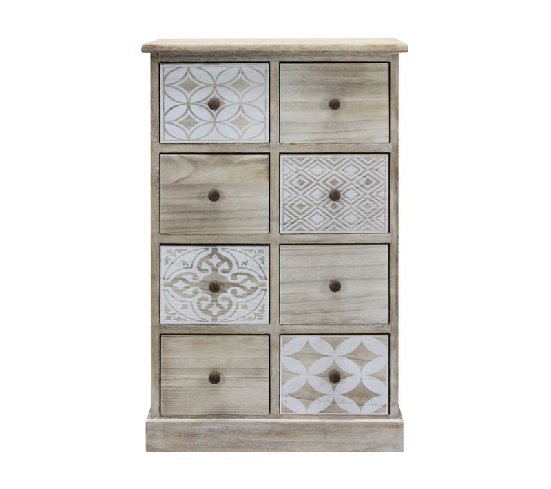 Chiffonier 8 Tiroirs Bois Beige Blanc Entrée 80,5x53,5x25