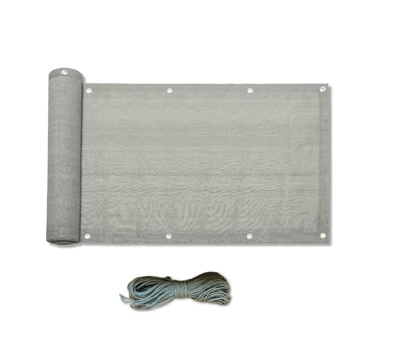 Toile De Balcon Coupe-vent Brise-vent Polyéthylène Gris Avec Corde 0.75x6