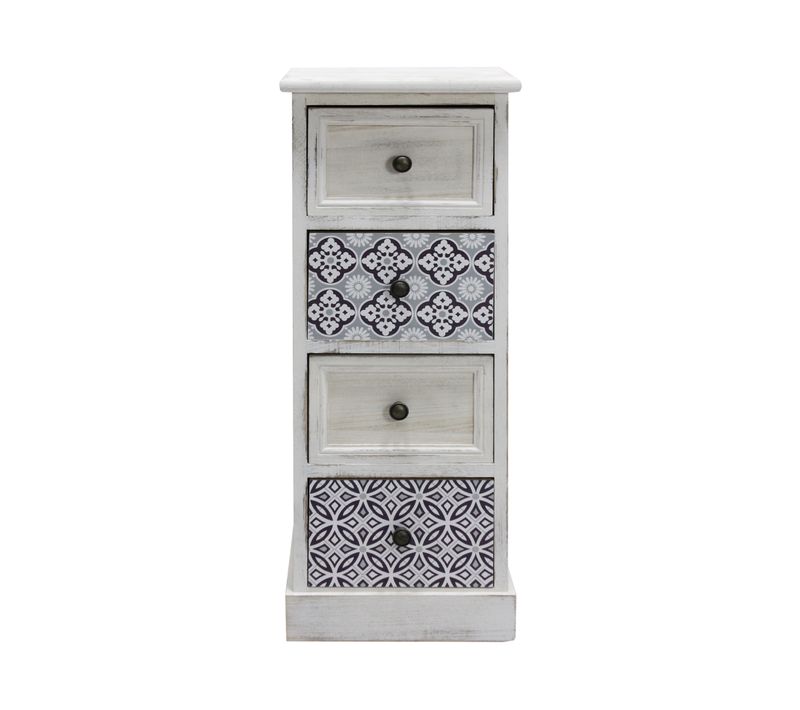 Chiffonnier Bois Mdf Blanc Gris 4 Tiroirs Vintage Entrée