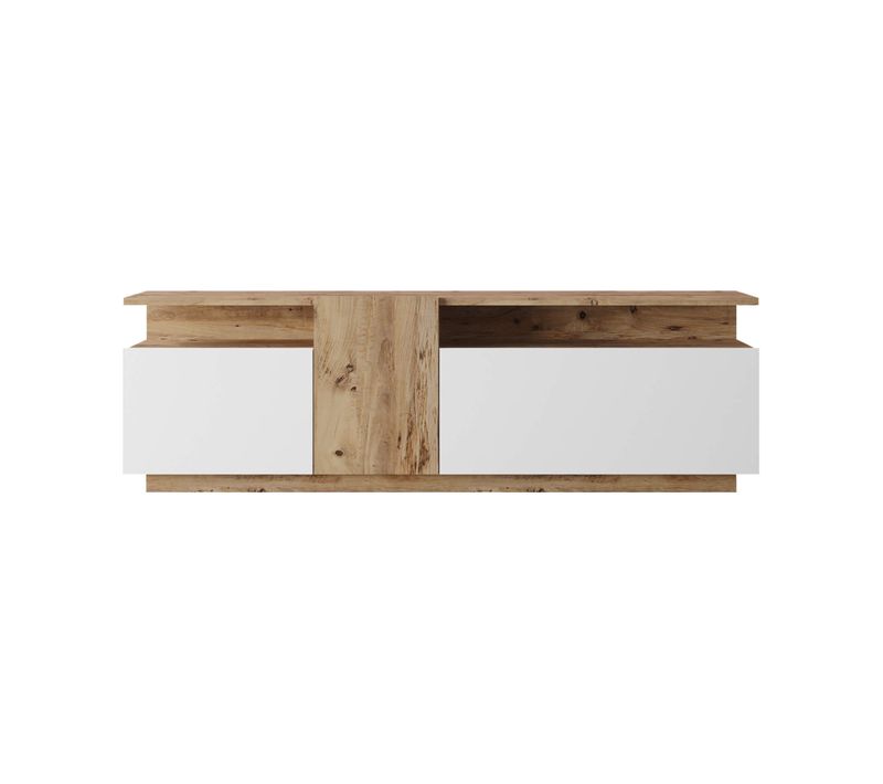 Meuble TV Nergis 46,5x150x29,5 Panneau De Particules Chêne Clair Blanc Moderne