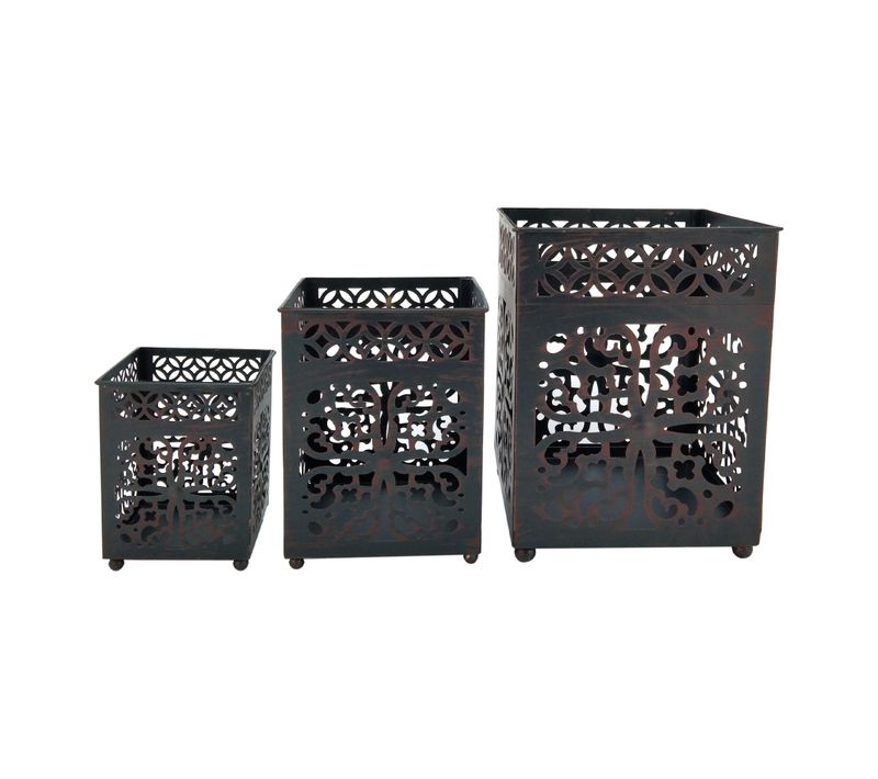 Lot De 3 Lanternes En Métal Noir Bougeoirs Marocains Pour L'intérieur Et L'extérieur