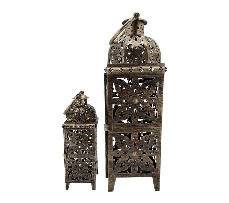 Lot De 2 Lanternes Marocaines En Métal Doré, Grand Porte-bougies