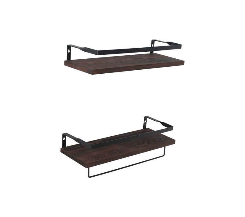 Jeu De 2 Étagères Murales En Bois Et Métal Pour La Salle De Bain Et La Cuisine