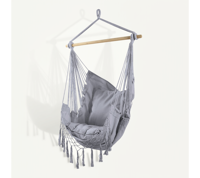 Fauteuil Suspendu Hamac Fauteuil à Bascule Gris Pour Jardin Avec Coussins Suspendus