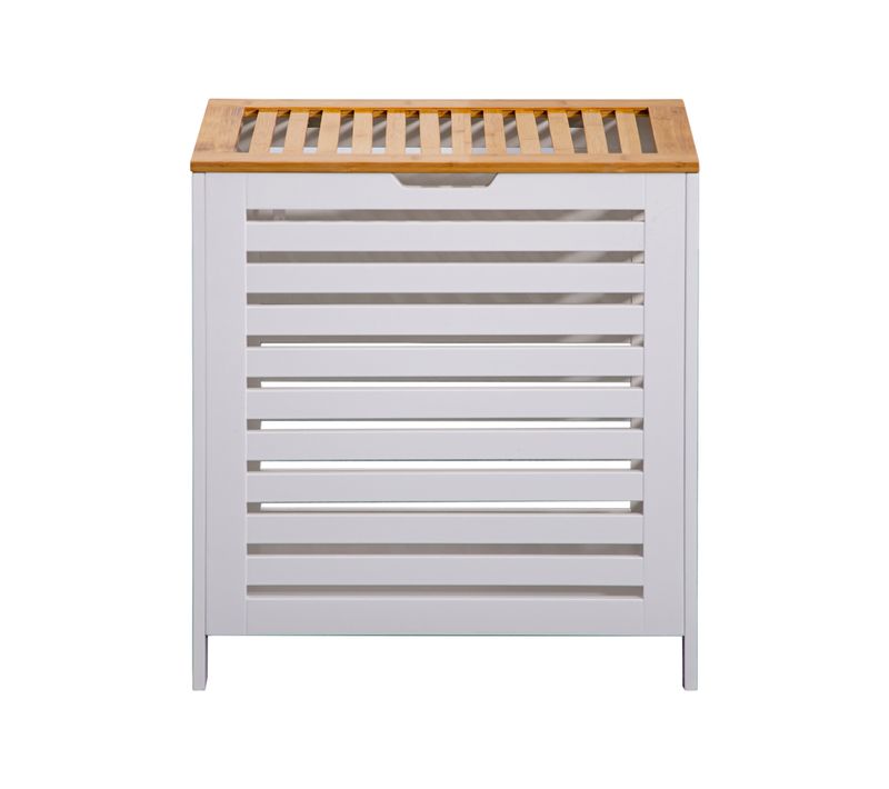 Panier A Linge Mdf Bambu Blanc Marron