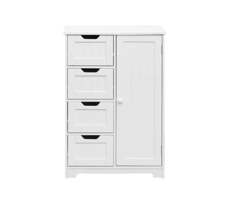Meuble Multifonction 4 Tiroirs 1 Porte Bois Blanc Meuble De Salle De Bain Moderne