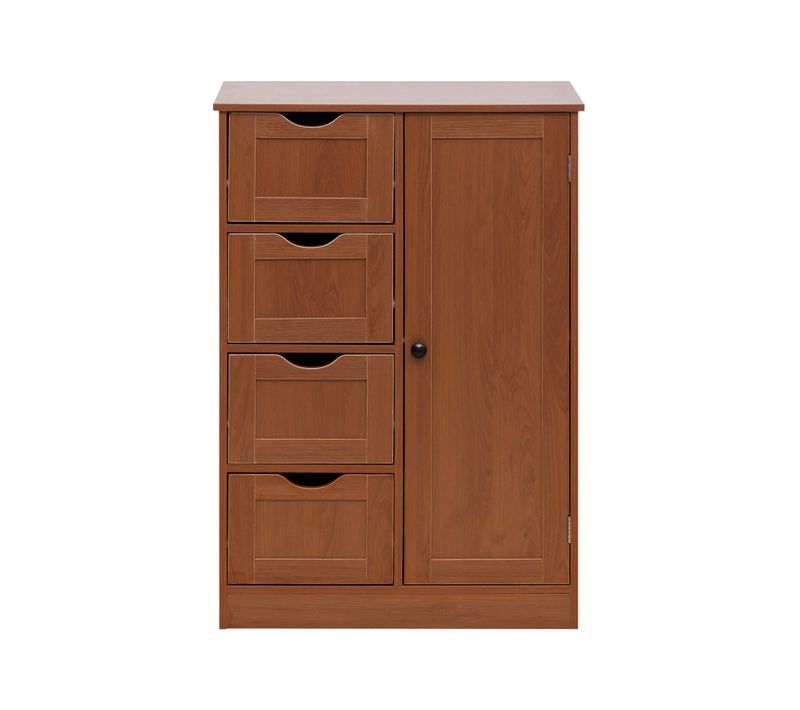 Meuble De Salle De Bain 4 Tiroirs 1 Porte En Bois Brun Armoire Moderne Sur Pied