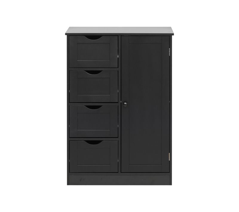 Meuble De Salle De Bain Avec 4 Tiroirs Et 1 Porte En Bois Noir Armoire Multifonction