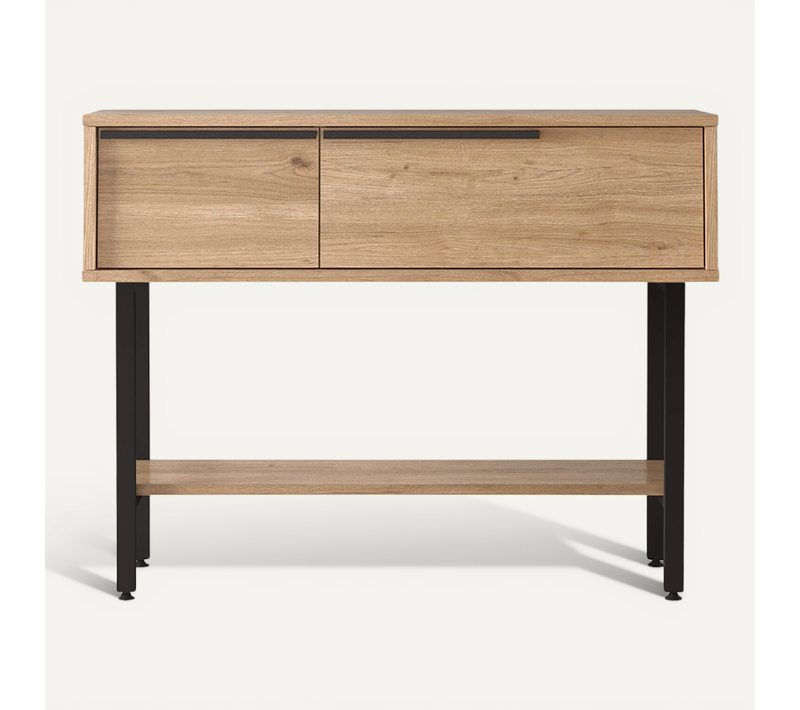 Console D'entrée Hinoki 76x100x29,5 Panneau De Particules Fer Chêne Clair Gris Foncé Moderne