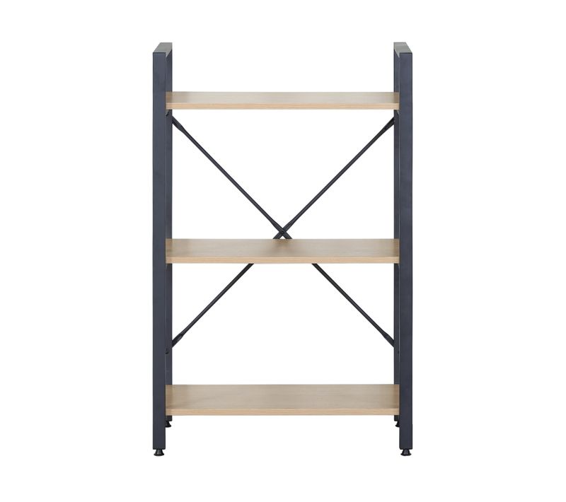 Bibliothèque 3 Étagères En Métal Et Bois Noir Beige Design Moderne