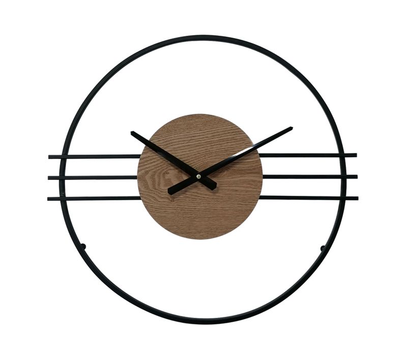 Horloge Murale Design Moderne Mdf Métal Noir Brun 50 Cm