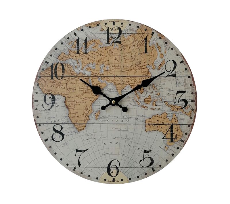 Horloge Murale Avev Carte Du Monde Mdf Brun Gris Style Rétro Pour Cuisine