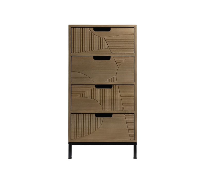 Commode Moderne Avec 3 Tiroirs Sculpté Bois Métal