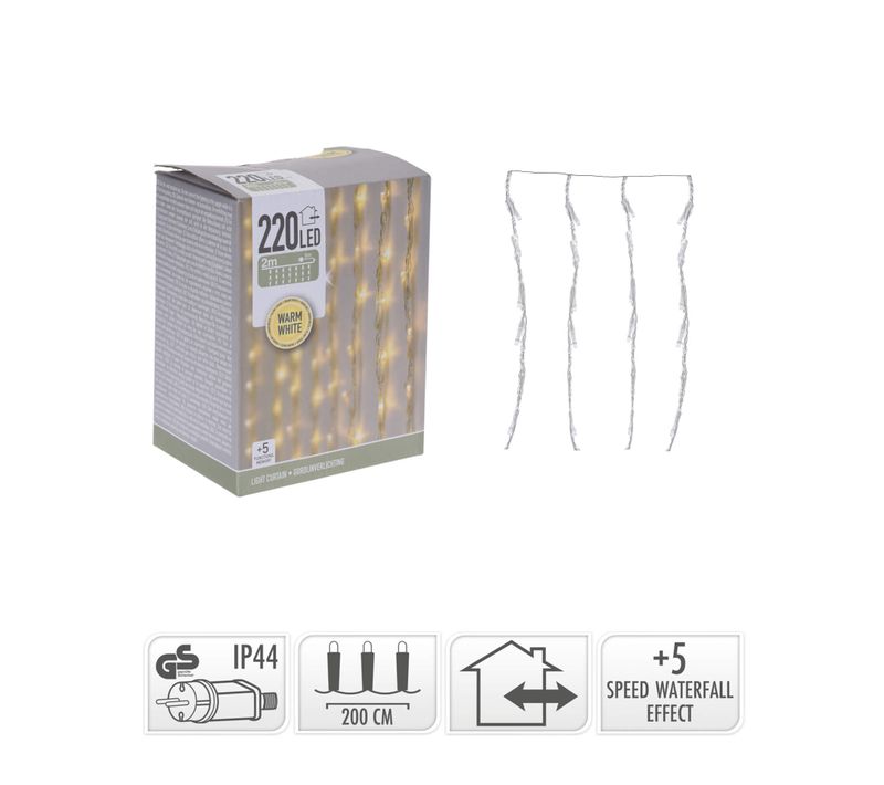 Guirlande Lumineuse Cascade 220 LED Blanc Chaud Déco Noël Pour La Maison En Extérieur