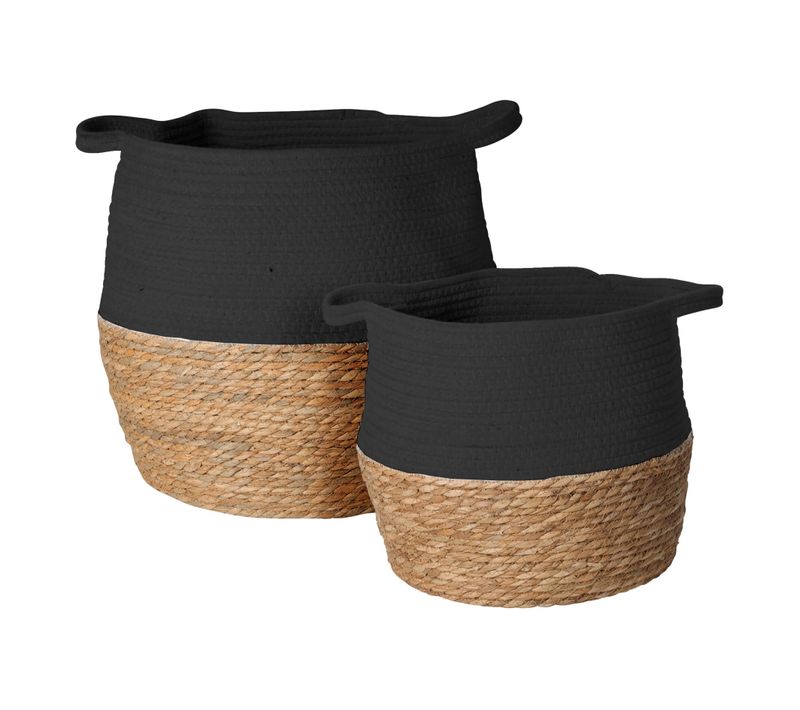 Paniers De Rangement Warda 35x35x35 Algue Marine Coton Marron Noir Boho 2 Pièces