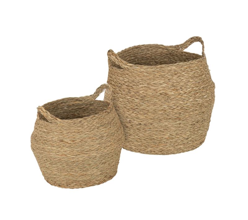Paniers De Rangement Parota 35x35x35 Algue Marine Marron Boho Ensemble 2 Pièces