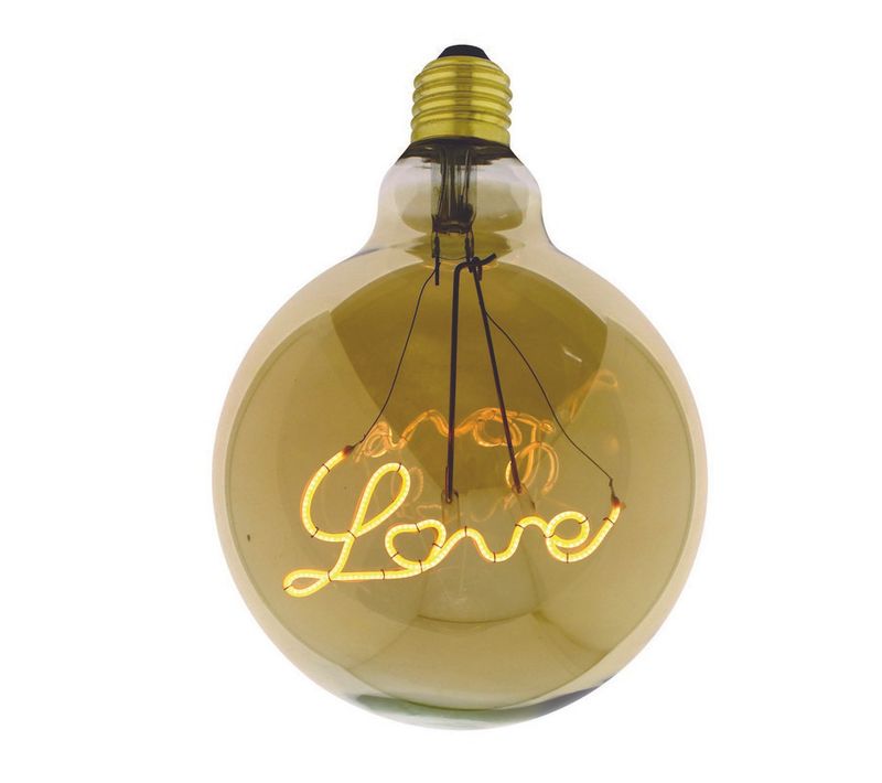 Ampoule Curved Down - "love" - Amour Or En Verre, 12,5 X 12,5 X 17,5 Cm, 1 X E27, 5w