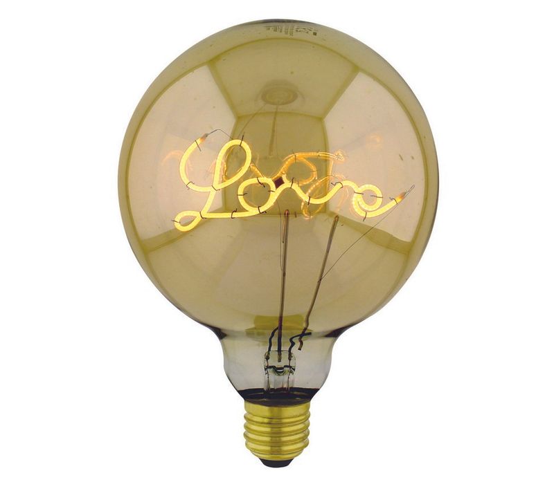 Ampoule Curved Up Love - "love" - Amour Or En Verre, 12,5 X 12,5 X 17,5 Cm, 1 X E27, 5w