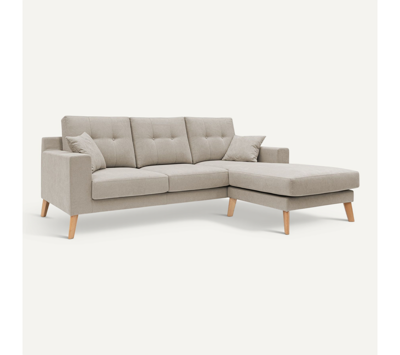 Danish Canapé D'angle Moderne Reversible En Tissu Doux Imperméable T02 237 Cm Beige