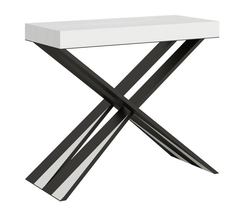 Console Extensible 90x40/300 Cm Diago Premium Frêne Blanc Cadre Anthracite