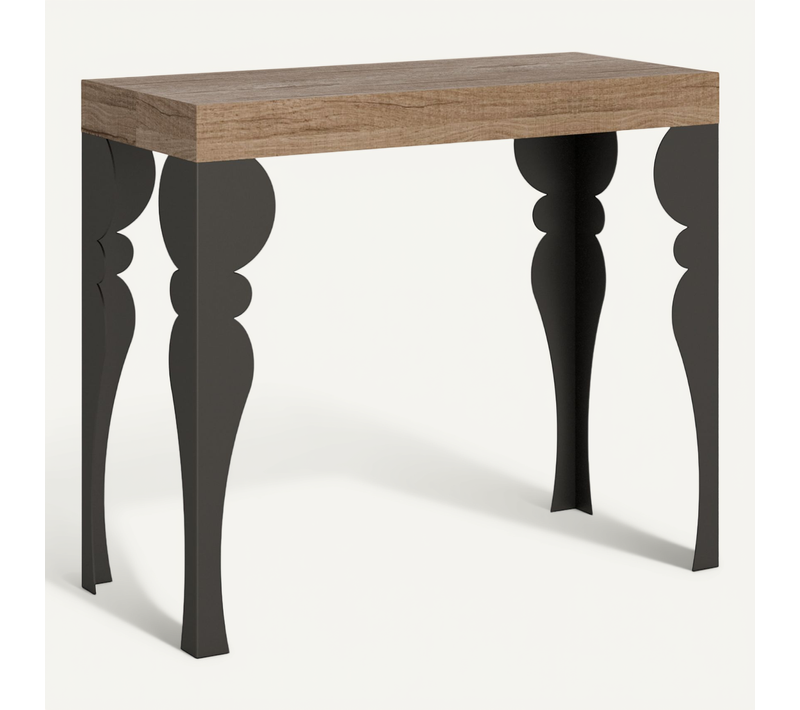 Console Extensible 90x40/196 Cm Paxon Small Chêne Nature Cadre Anthracite