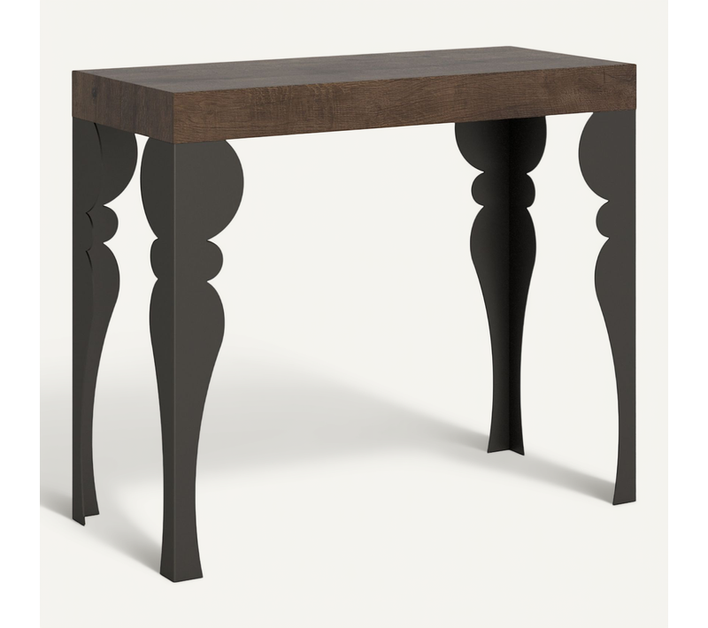 Console Extensible 90x40/196 Cm Paxon Small Noyer Cadre Anthracite