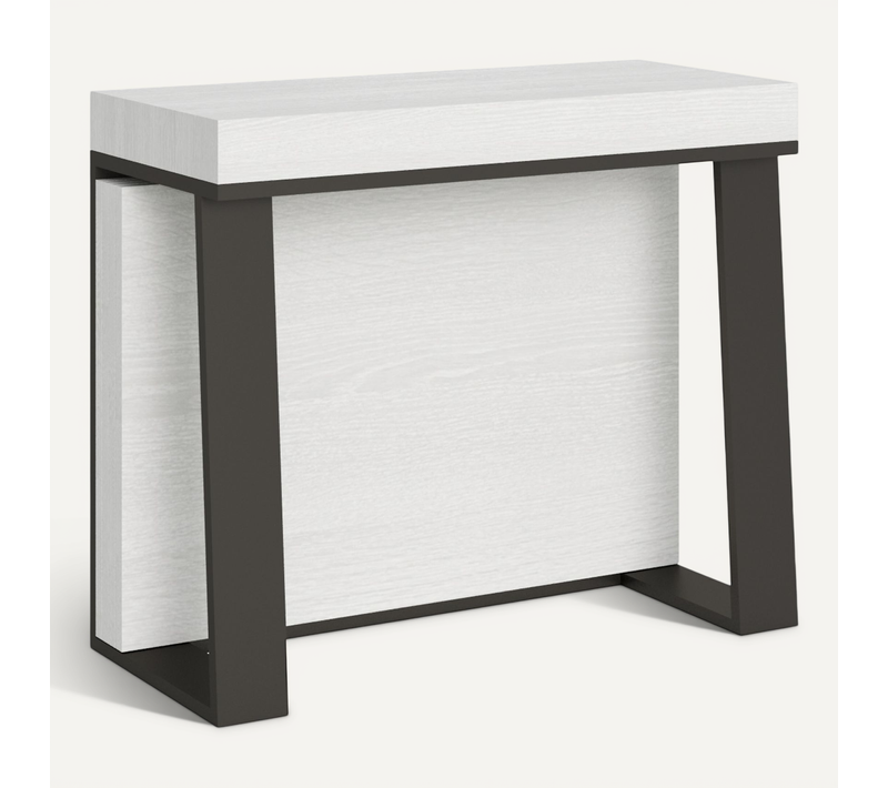 Console Extensible 90x40/288 Cm Asia Frêne Blanc Rallonges Internes Cadre Anthracite