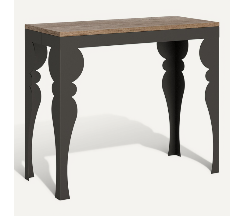 Console Extensible 90x40/196 Cm Paxon Small Evolution Chêne Nature Cadre Anthracite
