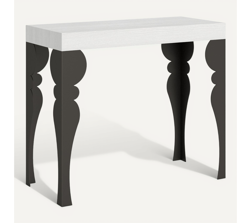 Console Extensible 90x40/300 Cm Paxon Premium Frêne Blanc Cadre Anthracite