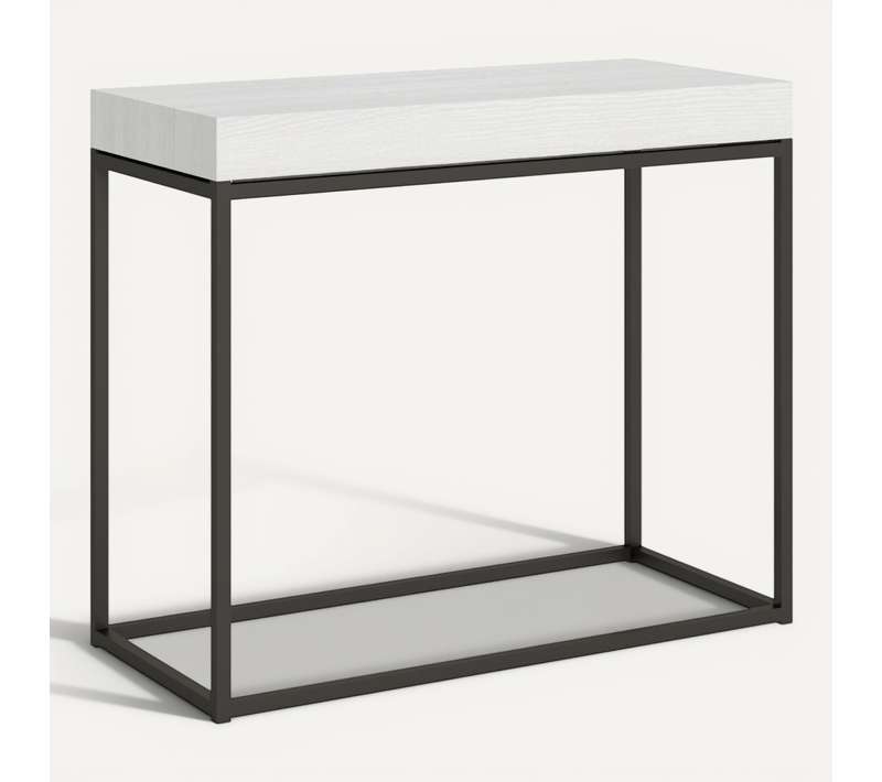 Console Extensible 90x40/300 Cm Nordica Frêne Blanc Cadre Anthracite