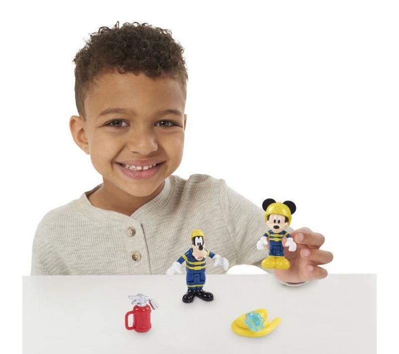 Mickey, 2 Figurines Articulées 7,5 Cm Avec Accessoires, Theme Pompier, Jouet Pour Enfants Des 3 Ans