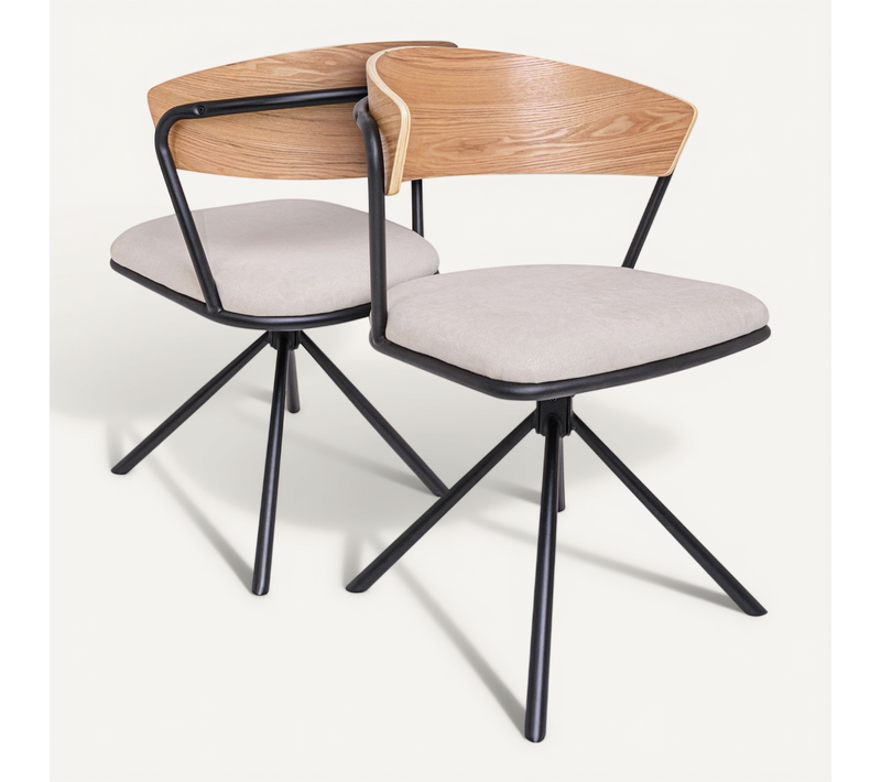 Seul - Lot De 2 Chaises Design En Métal, Dossier En Bois Massif Et Siège En Tissu, Pivotant à 360°