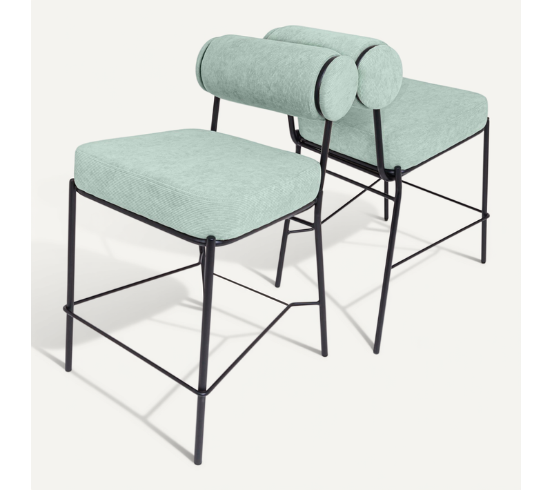 Sapporo - Lot De 2 Tabourets Design En Métal Et Velours Côtelé - Vert