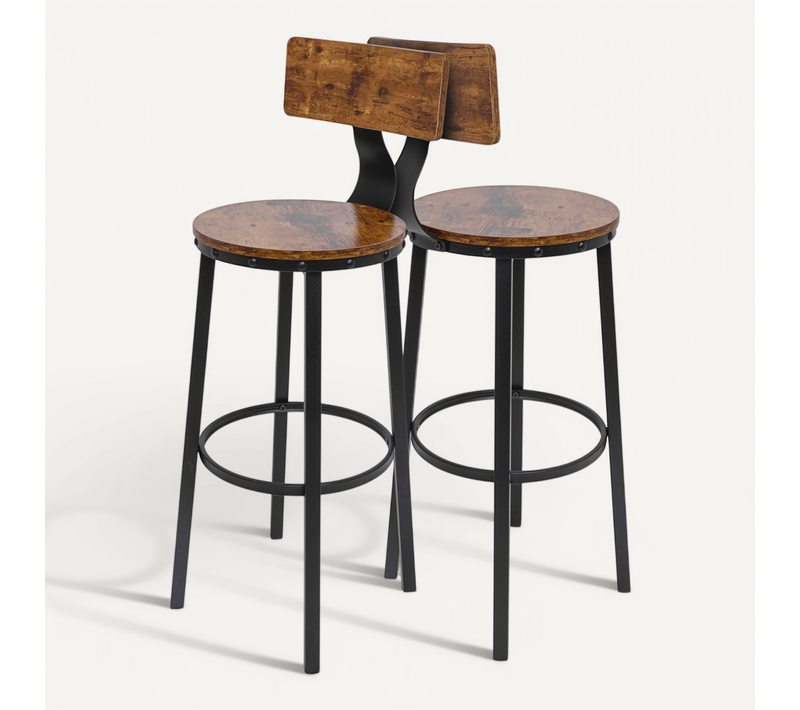 Shelby - Lot De 2 Tabouret De Bar Avec Dossier De Style Industriel