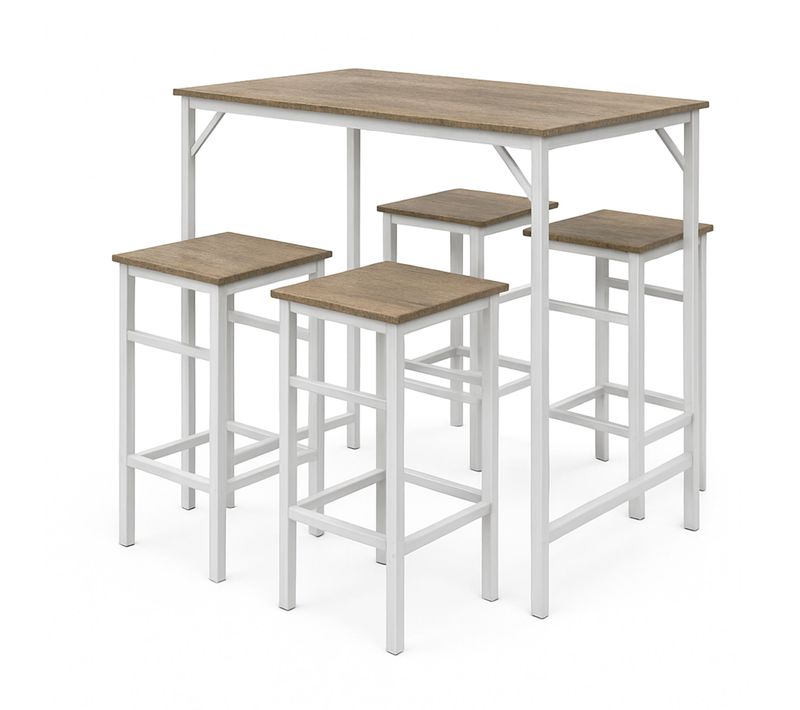 Sabi - Table De Bar Avec 4 Tabourets Carrés Style Industriel Oak, Ensemble Coin Petit-déjeuner