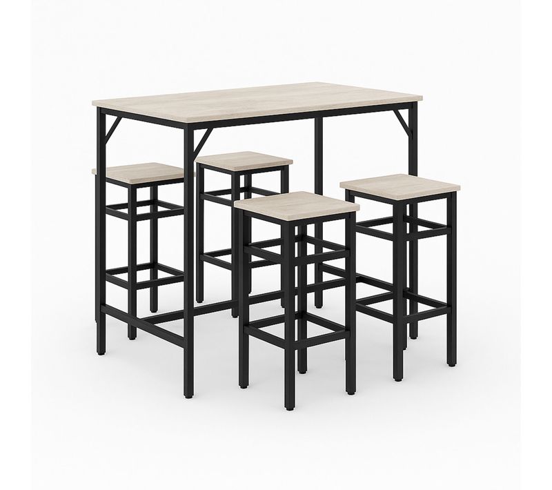 Sabi - Table De Bar Avec 4 Tabourets Carrés Style Industriel Bleach, Ensemble Coin Petit-déjeuner