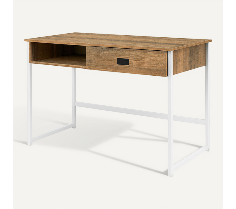 Otari - Bureau Style Industriel Oak Avec Tiroir Et Niche Ouverte, 110x50xh76 Cm