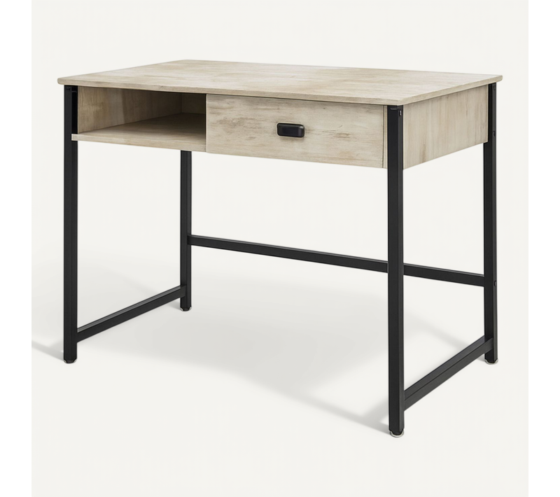 Otari - Bureau Style Industriel Bleach Avec Tiroir Et Niche Ouverte, 110x50xh76 Cm