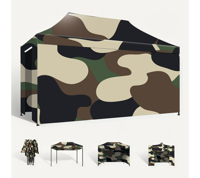 Taman 3x4,5 - Gazebo De Jardin Pliable Avec Parois Latérales Et Moustiquaire Camouflage