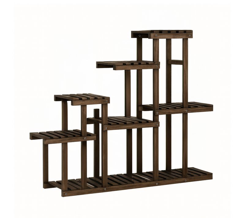 Takumi - Étagère à Plantes Jardinière 113x97x25 Cm Porte-pots D’intérieur 9 Niveaux En Bois De Sapin