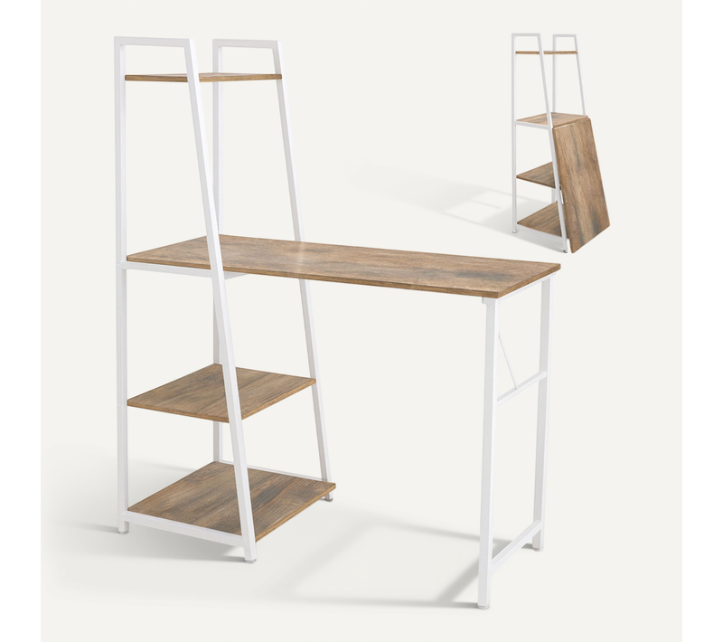 Bimyo - Bureau Pliant Avec Étagère Gain De Place 50x41xh128 Cm Style Industriel Oak