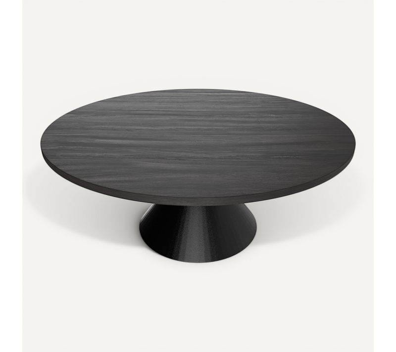 Graal Black - Table Ronde D.120 Cm Base Double Cône En Métal Et Plateau En Bois Stratifié Noir
