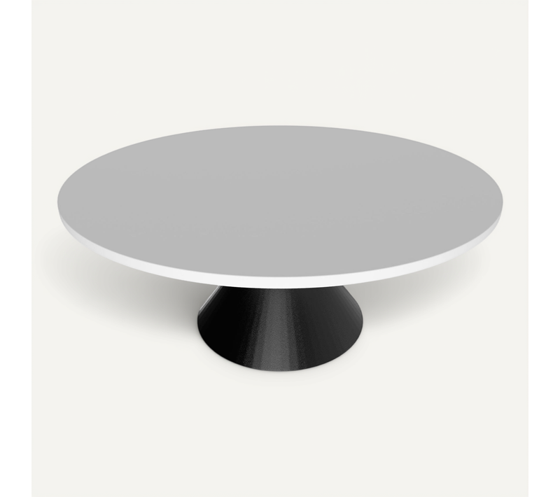 Graal Black - Table Ronde D.120 Cm Base Double Cône En Métal Noir Et Plateau En Bois Stratifié Blanc