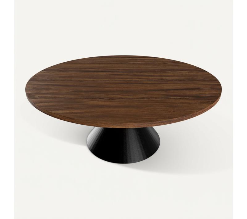 Graal Black - Table Ronde D.120 Cm Base Double Cône En Métal Noir Et Plateau En Bois Stratifié Ébène