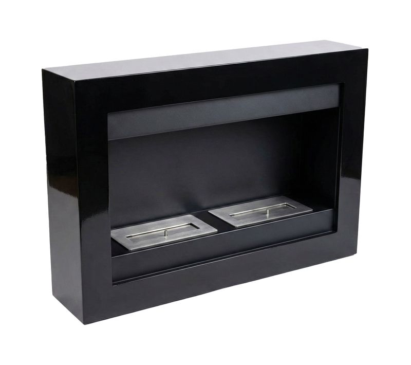 Vespasiano - Cheminée Murale à Éthanol 80x51x16 Cm Avec 2 Brûleurs De 3 Litres Noir