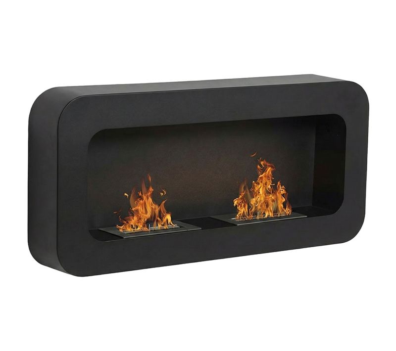 Flavia - Cheminée Murale Au Bioéthanol 100x46x16 Cm Avec 2 Brûleurs De 3 Litre, Noire