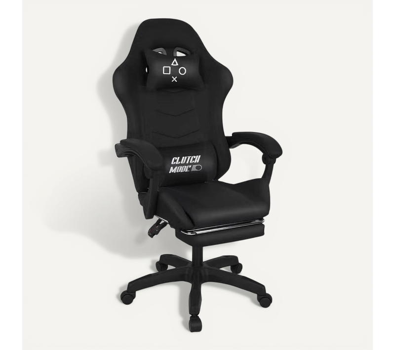 Clutch - Chaise De Gaming Ergonomique Avec Coussin Lombaire, Appuie-tête Et Repose-pieds En Pvc Noir